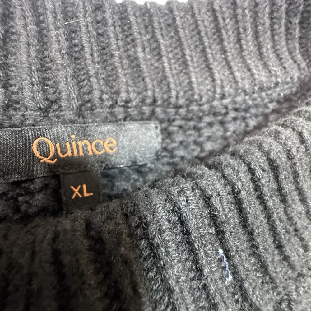 Quince 100% Organic Cotton Cropped Cable Crew Sweater Black Size XL